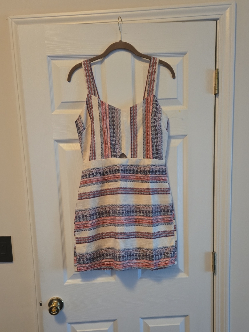 fab'rik White Mini Dress with Blue & Pink Stripes